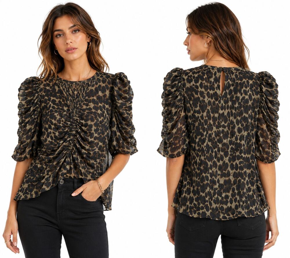 Isabel Marant Étoile Leopard Print Smocked Blouse FR 36 US 0-2 100% Viscose